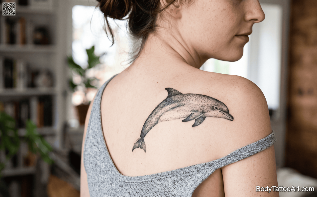 Dotwork Dolphin Tattoos