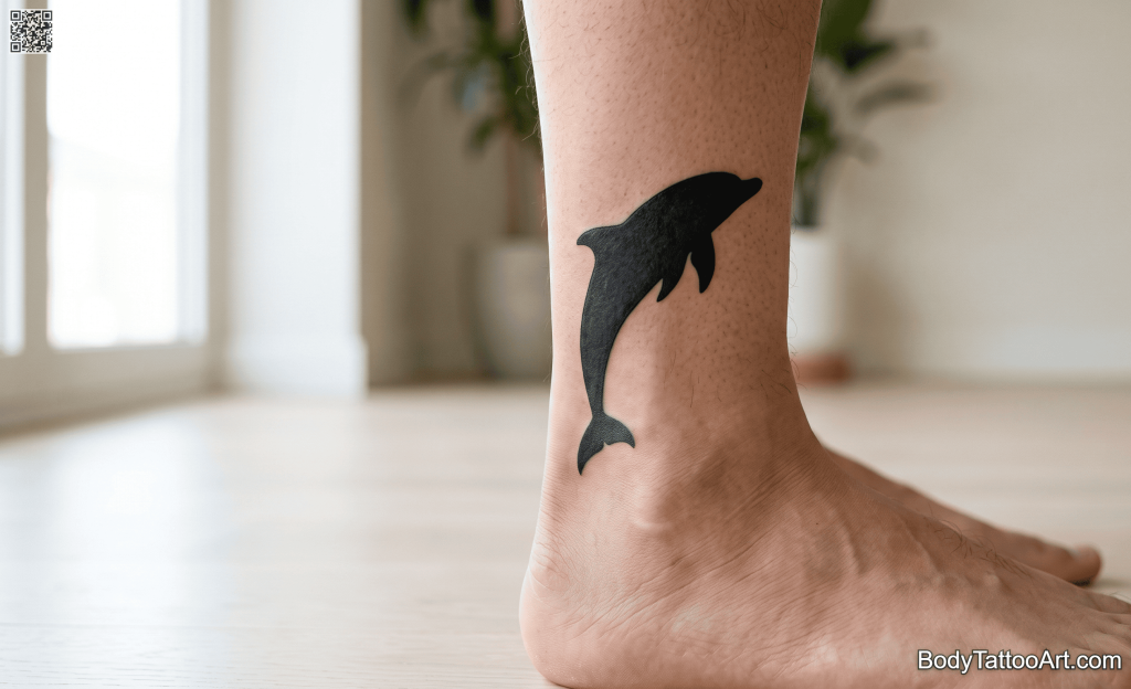 Blackwork silhouette Dolphin Tattoos