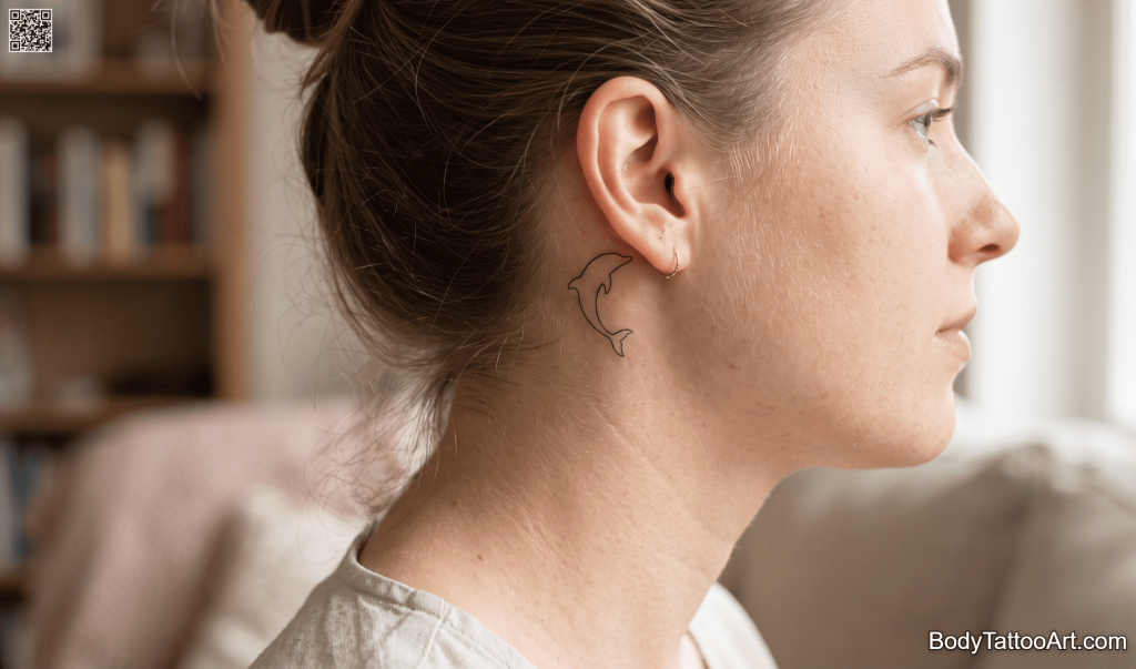 Single-line fine art Dolphin Tattoos
