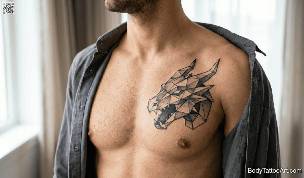 Geometric blackwork Dragon Tattoos