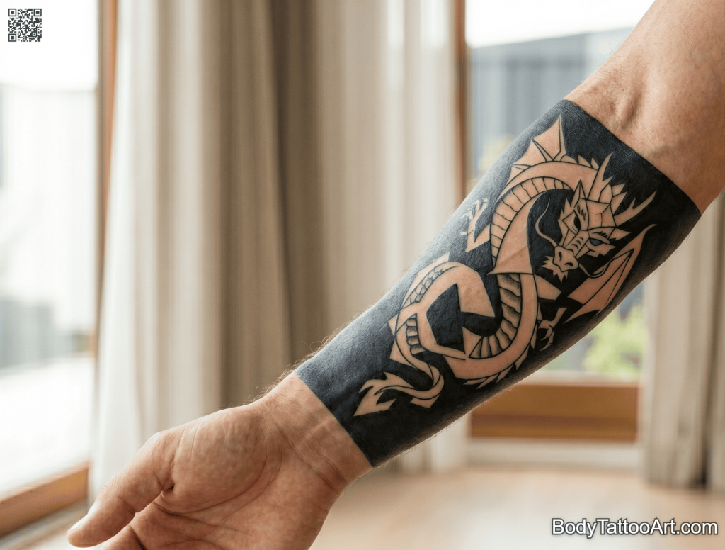 Negative space blackwork Dragon Tattoos