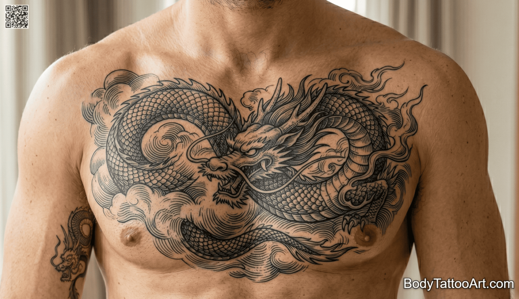  etching style Dragon Tattoos