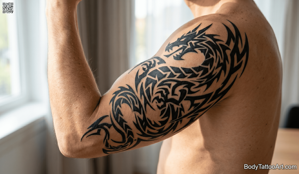 Tribal blackwork Dragon Tattoos