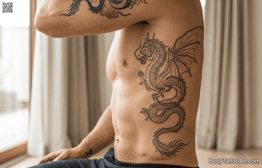 Fine line outline only Dragon Tattoos