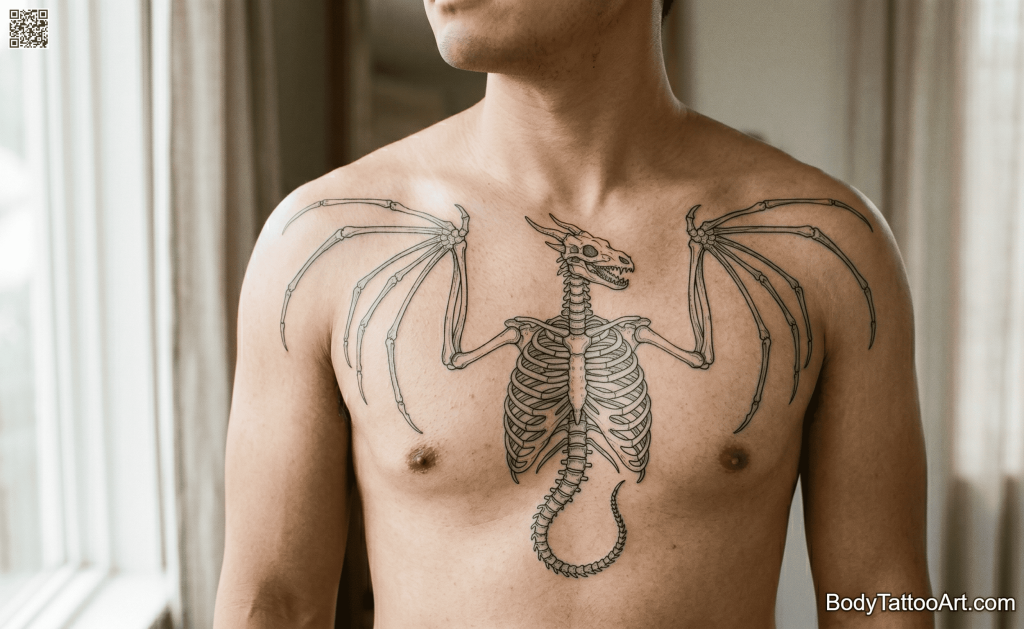 Blackwork linework Dragon Tattoos