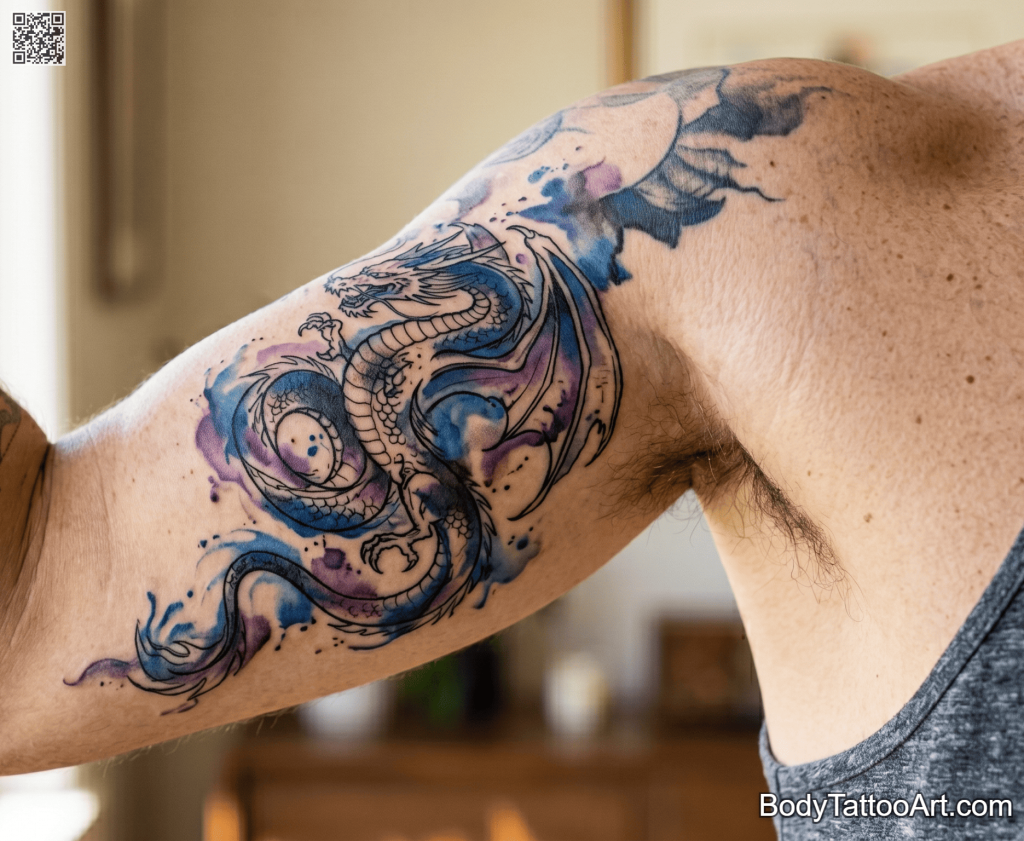  Watercolor blackwork Dragon Tattoos