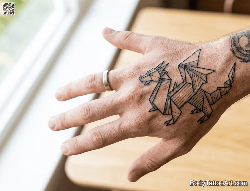 Geometric linework Dragon Tattoos