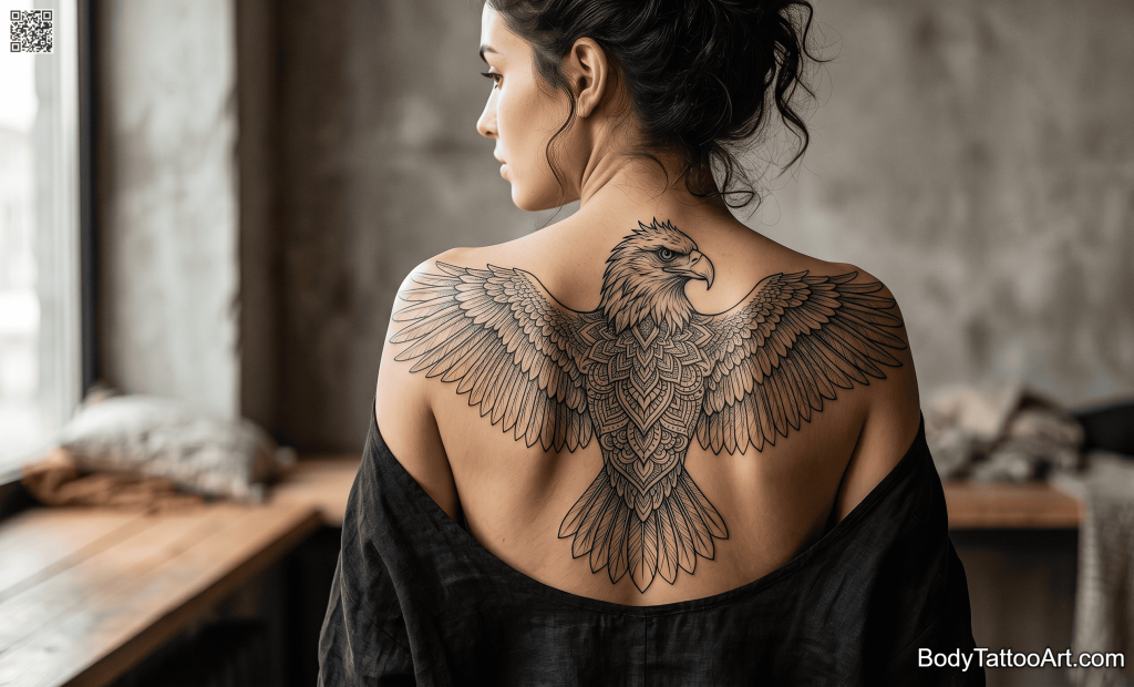 Linework with mandala Eagle Tattoos