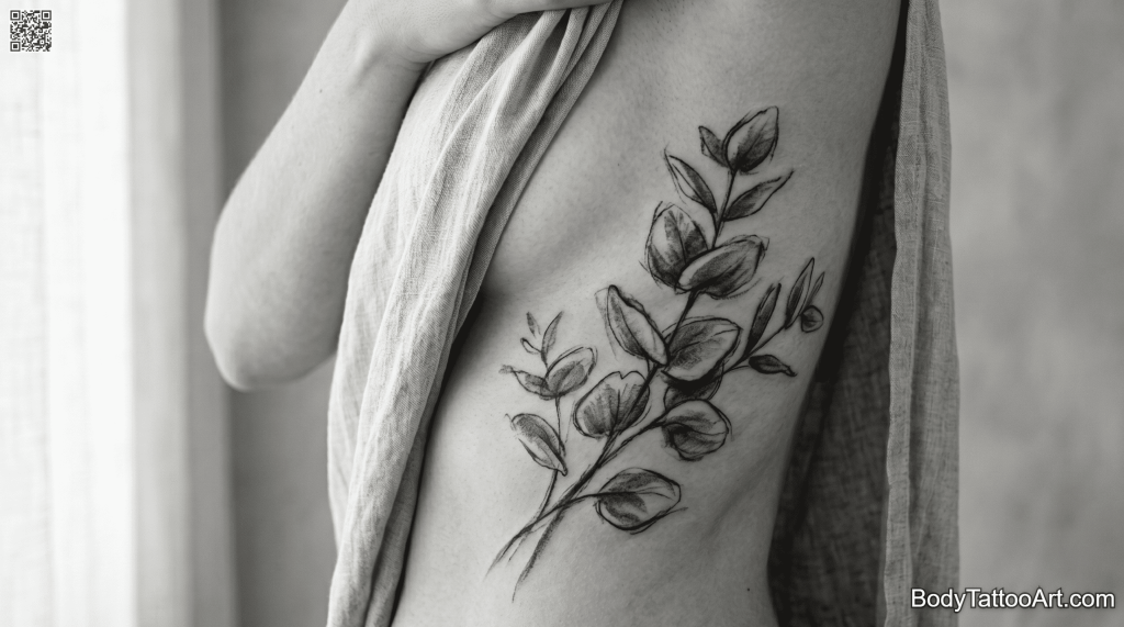 gestural Eucalyptus Leaf Tattoos