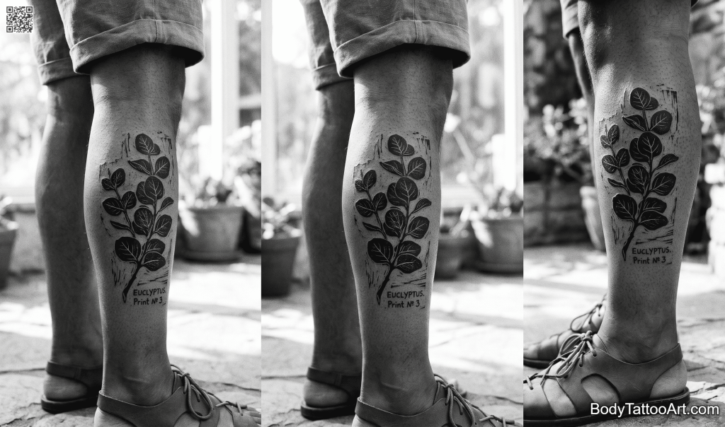 relief print Eucalyptus Leaf Tattoos