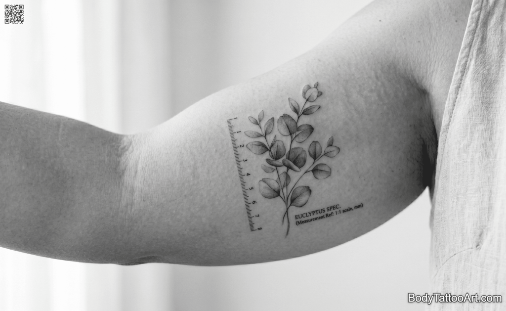 fine line Eucalyptus Leaf Tattoos
