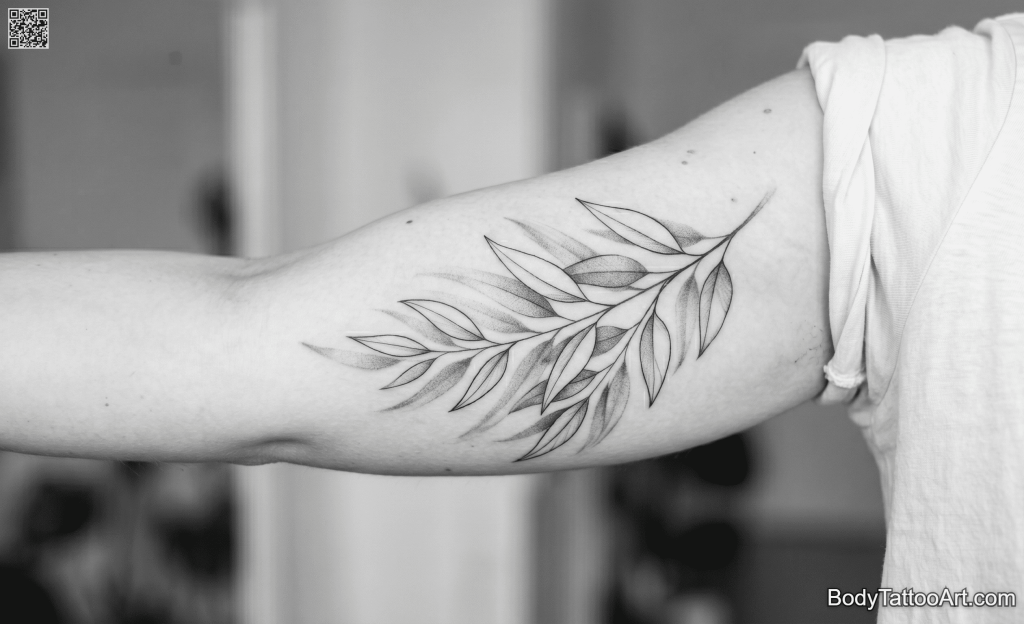 fine line Eucalyptus Leaf Tattoos