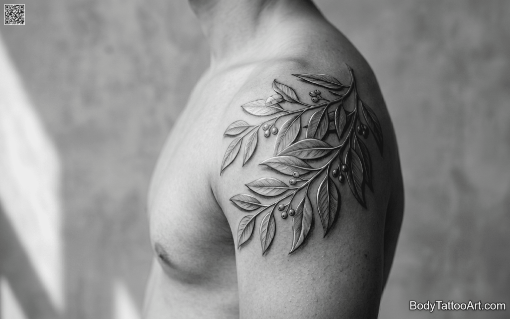 sculptural grey-wash Eucalyptus Leaf Tattoos