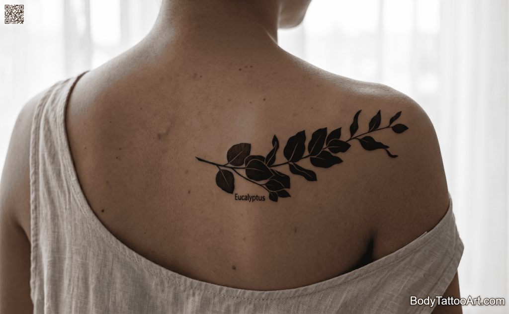 : Stencil blackwork Eucalyptus Leaf Tattoos