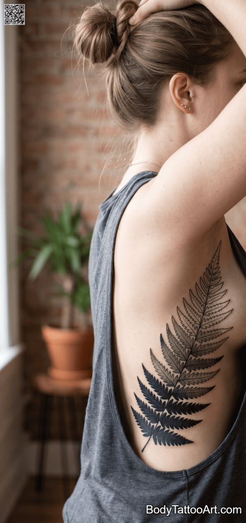 Blackwork gradient Fern Leaf Tattoos 