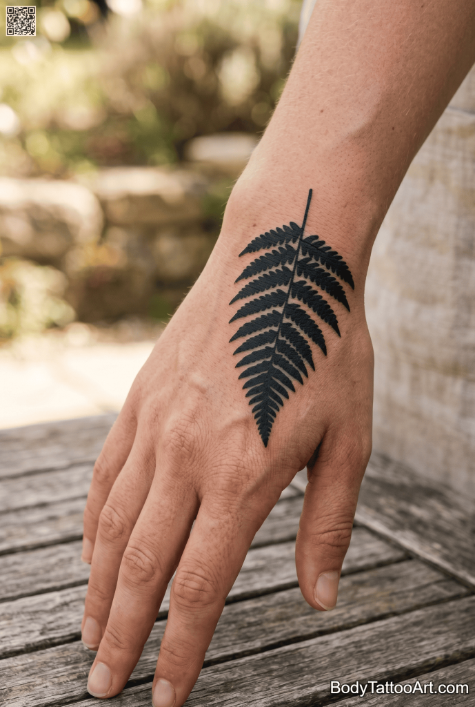 solid blackwork Fern Leaf Tattoos