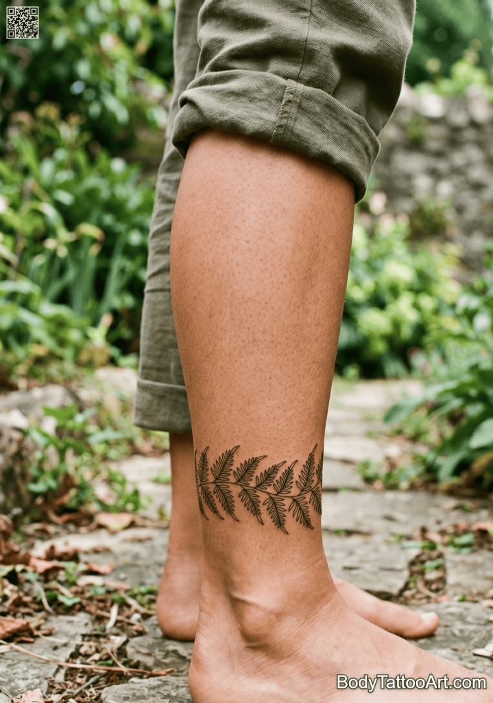 Botanical fine-line border Fern Leaf Tattoos 