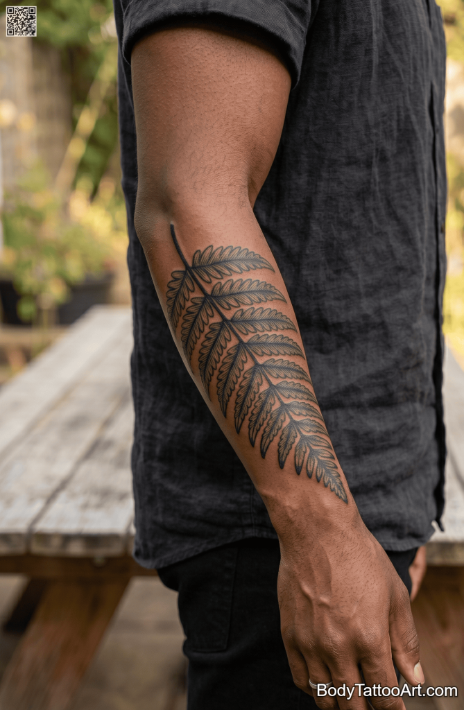 high-contrast Fern Leaf Tattoos 