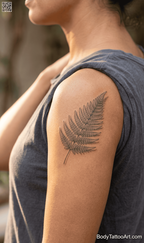 Fine line with drop shadow effect Fern Leaf Tattoos 