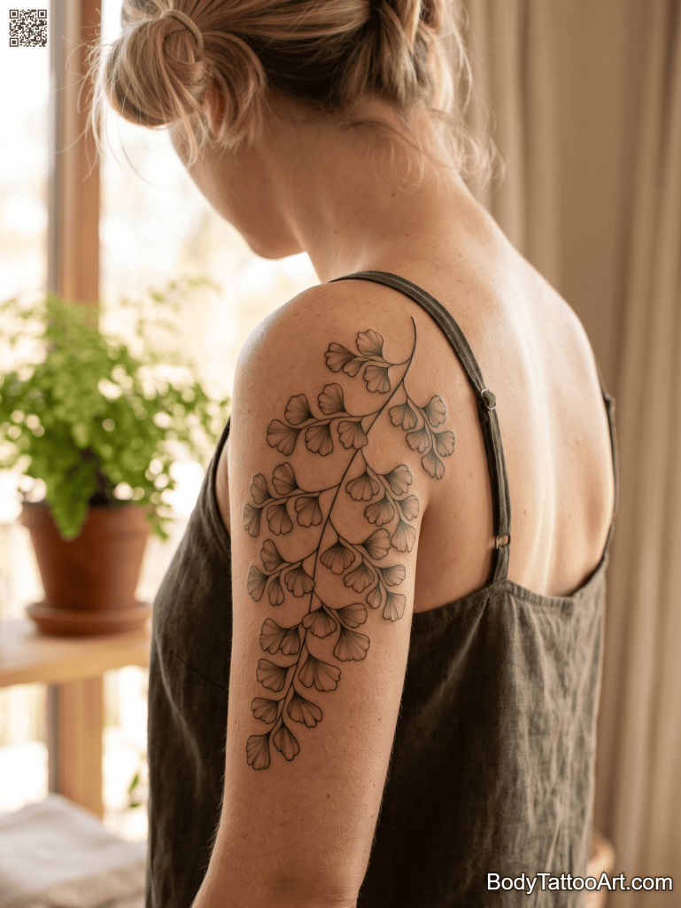 Realistic botanical fine line Fern Leaf Tattoos 