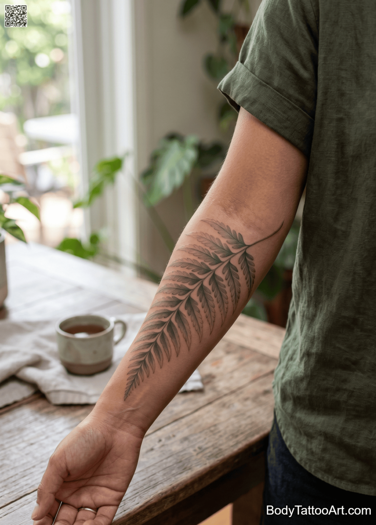 Grey-wash botanical Fern Leaf Tattoos Ideas