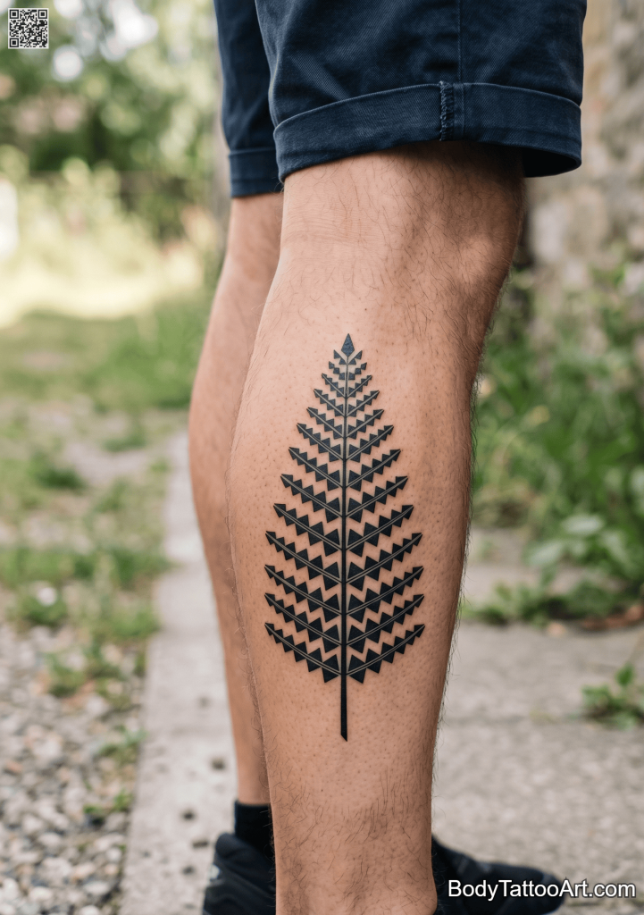 Geometric blackwork Fern Leaf Tattoos Ideas