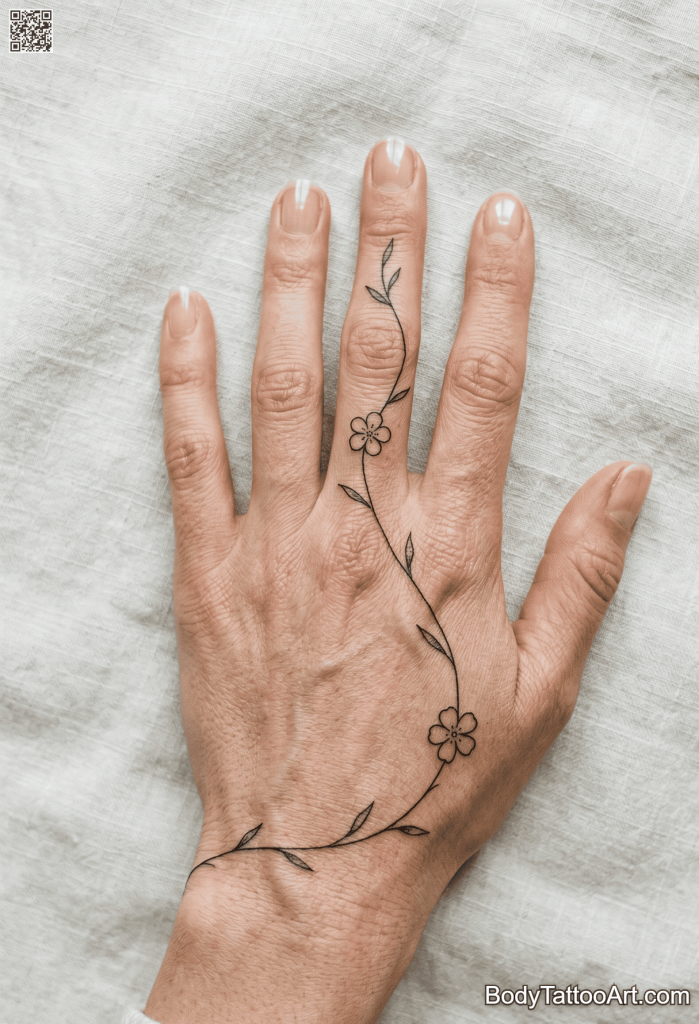 Ultra-fine line Floral Vine Tattoos