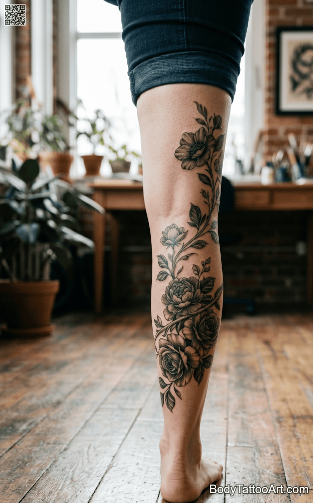  Realistic black and grey Floral Vine Tattoos