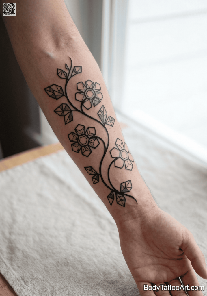 Geometric blackwork Floral Vine Tattoos