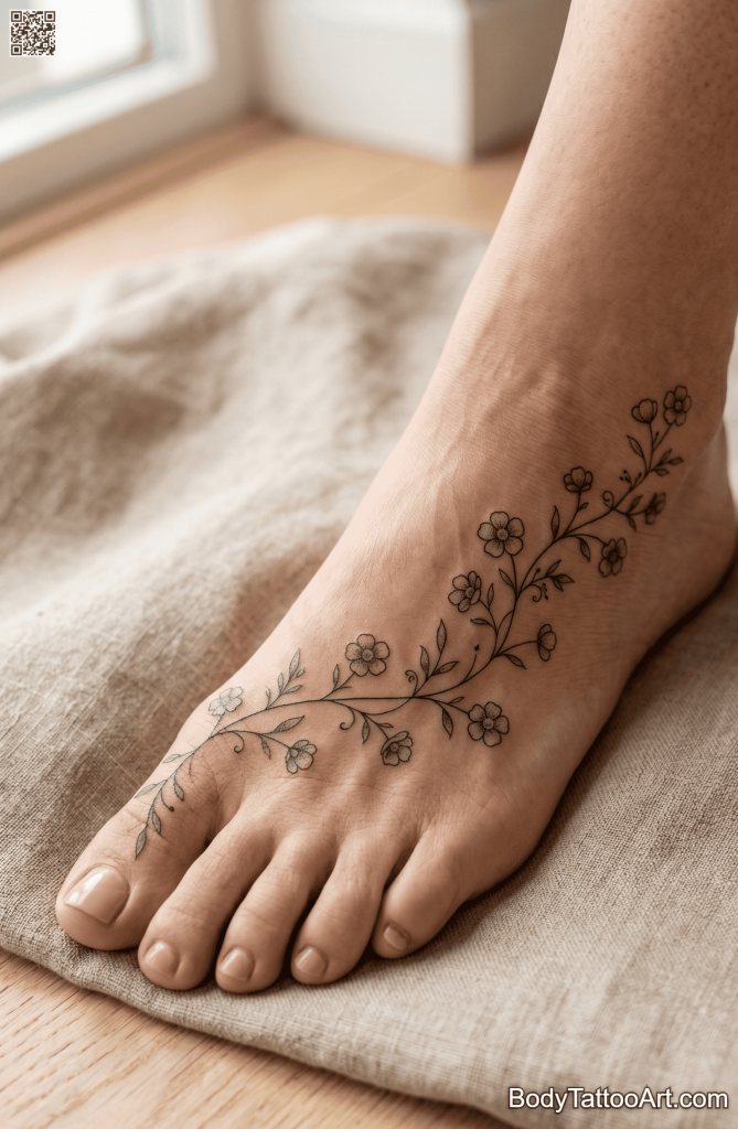 Fine line with dotwork Floral Vine Tattoos