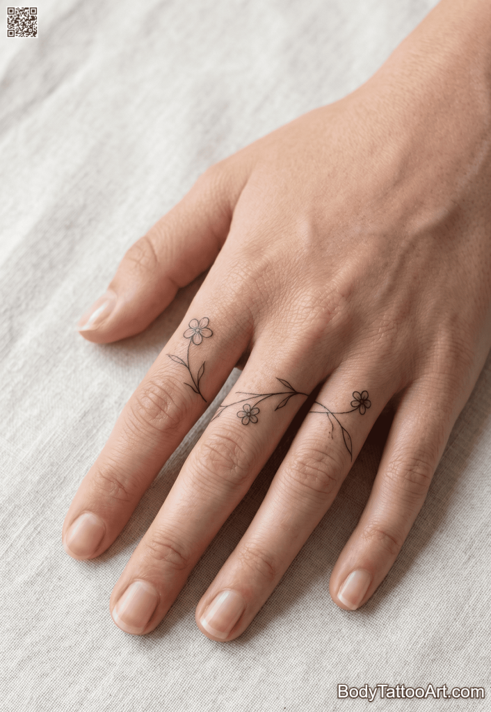 Ultra-minimal fine line Floral Vine Tattoos