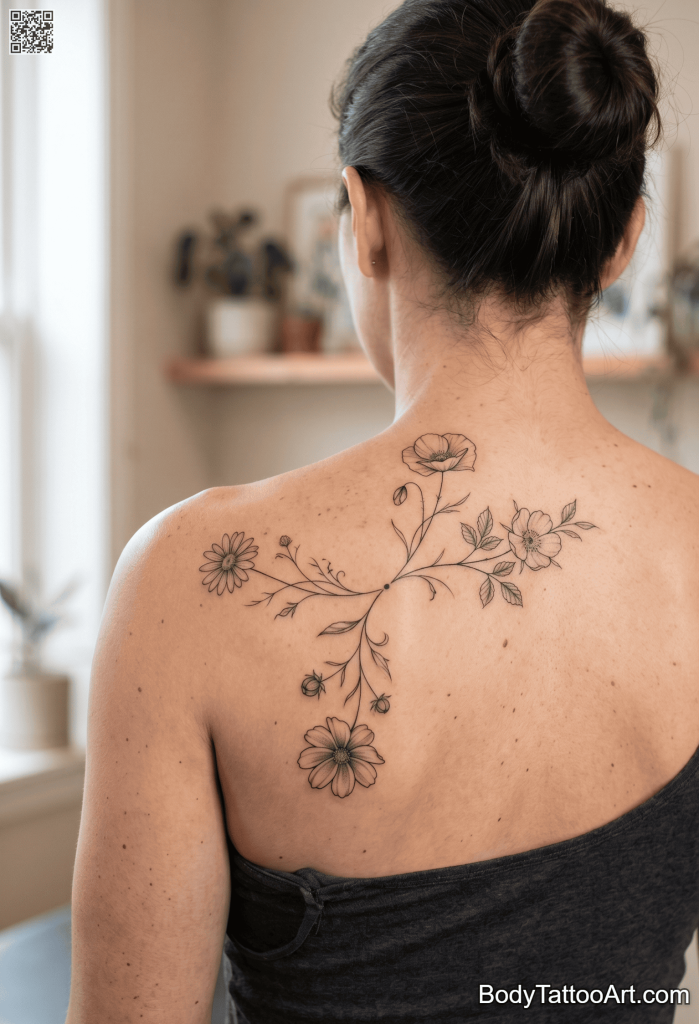  Fine line botanical Floral Vine Tattoos