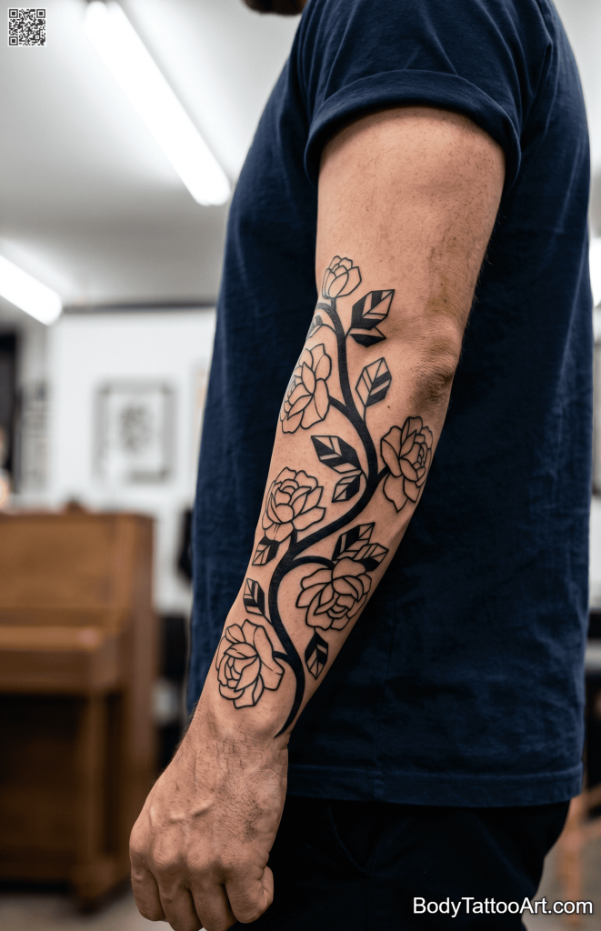 Blackwork Floral Vine Tattoos