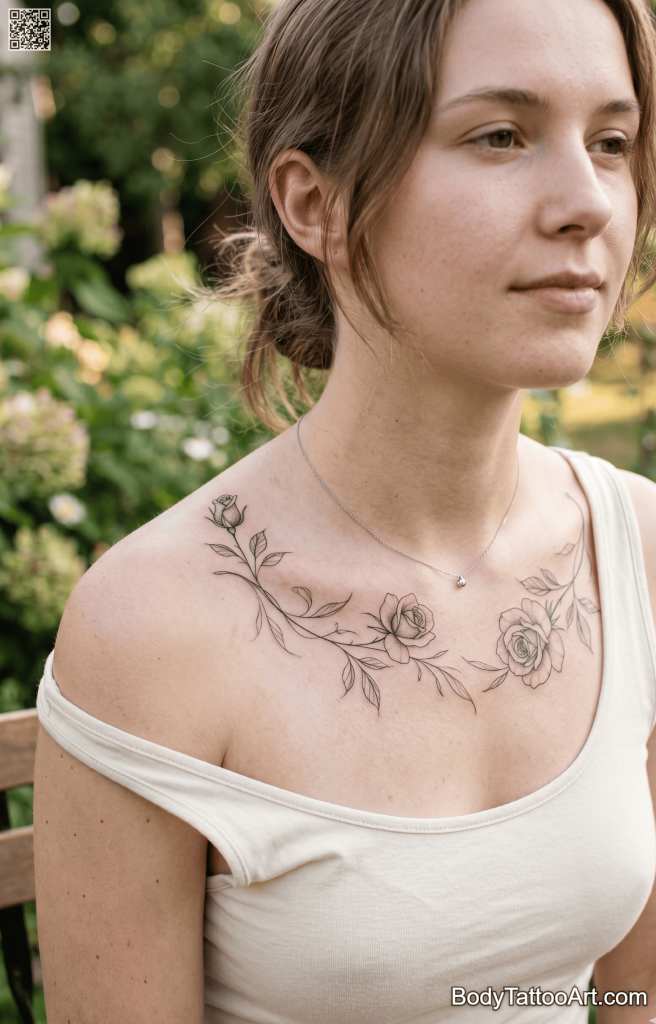 Fine line with soft shading Floral Vine Tattoos