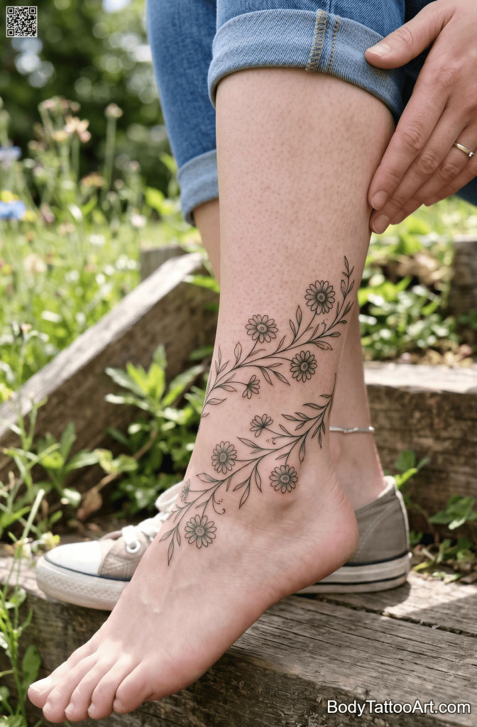 Fine line with dotwork Floral Vine Tattoos