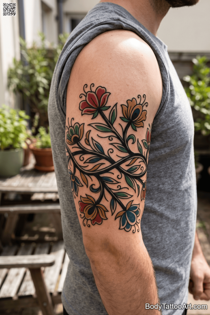 Neo-traditional Floral Vine Tattoos