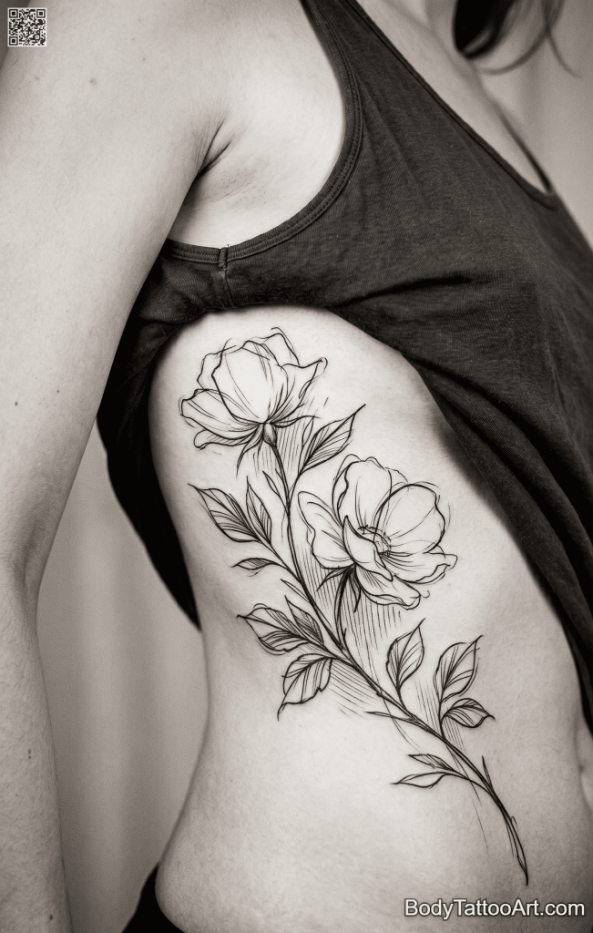 sketch Floral Vine Tattoos