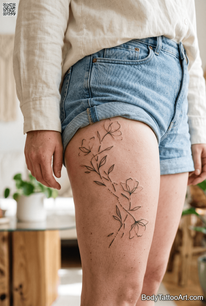 Abstract fine line Floral Vine Tattoos