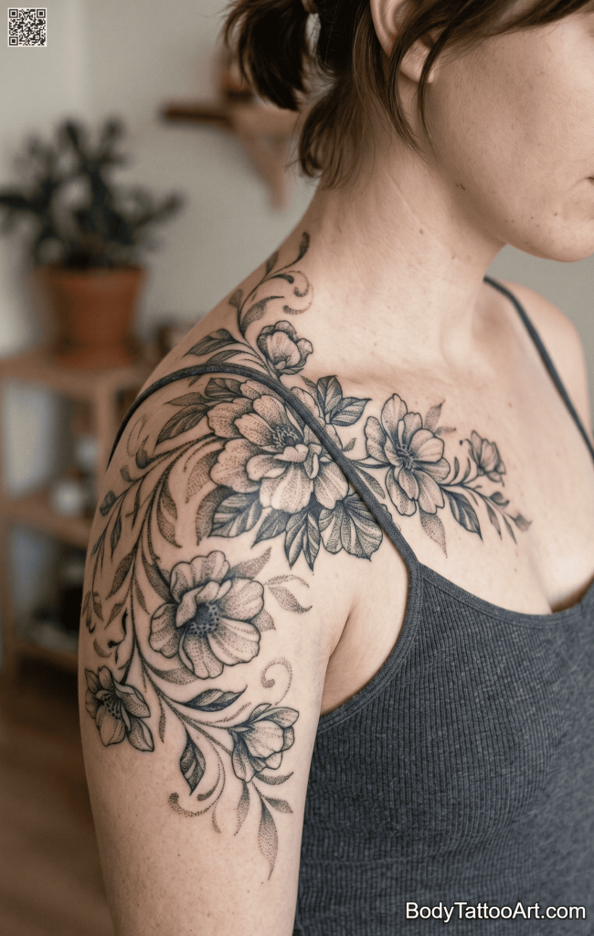 Dotwork Floral Vine Tattoos