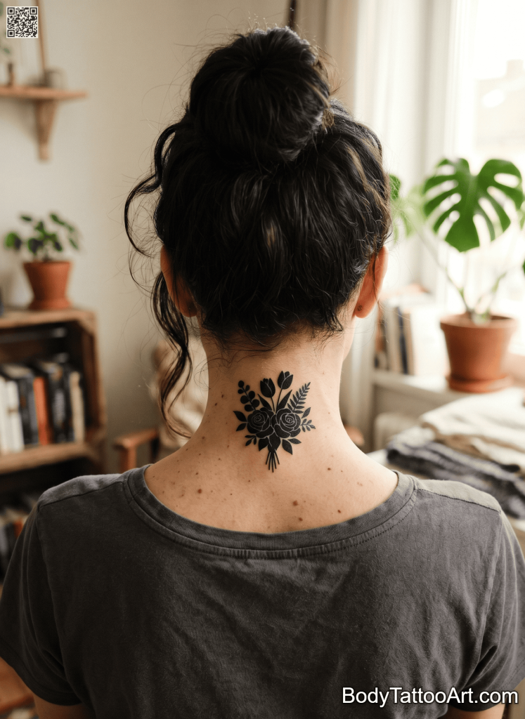 Blackwork silhouette Flower Bouquet Tattoos