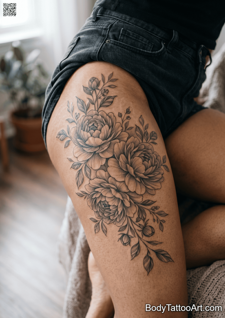  Grey wash realism Flower Bouquet Tattoos