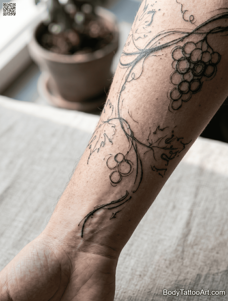  fine line Grape Vine Tattoos
