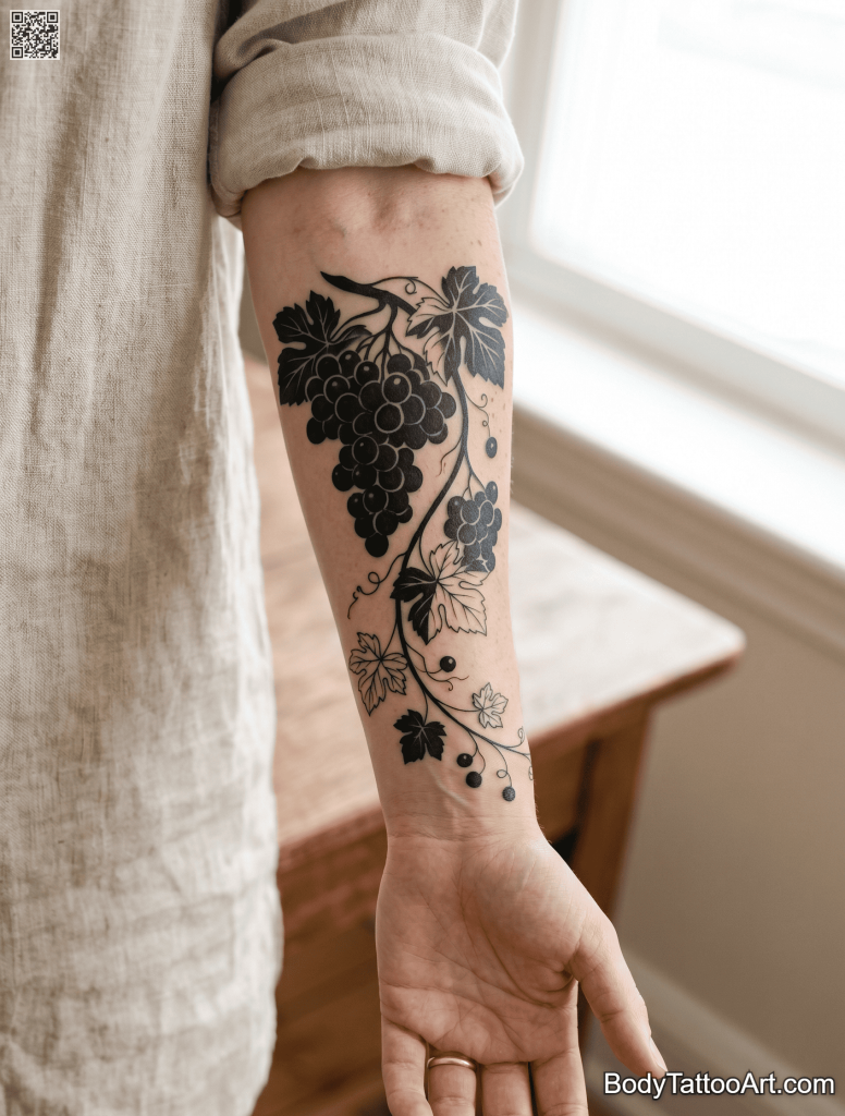 Blackwork Grape Vine Tattoos