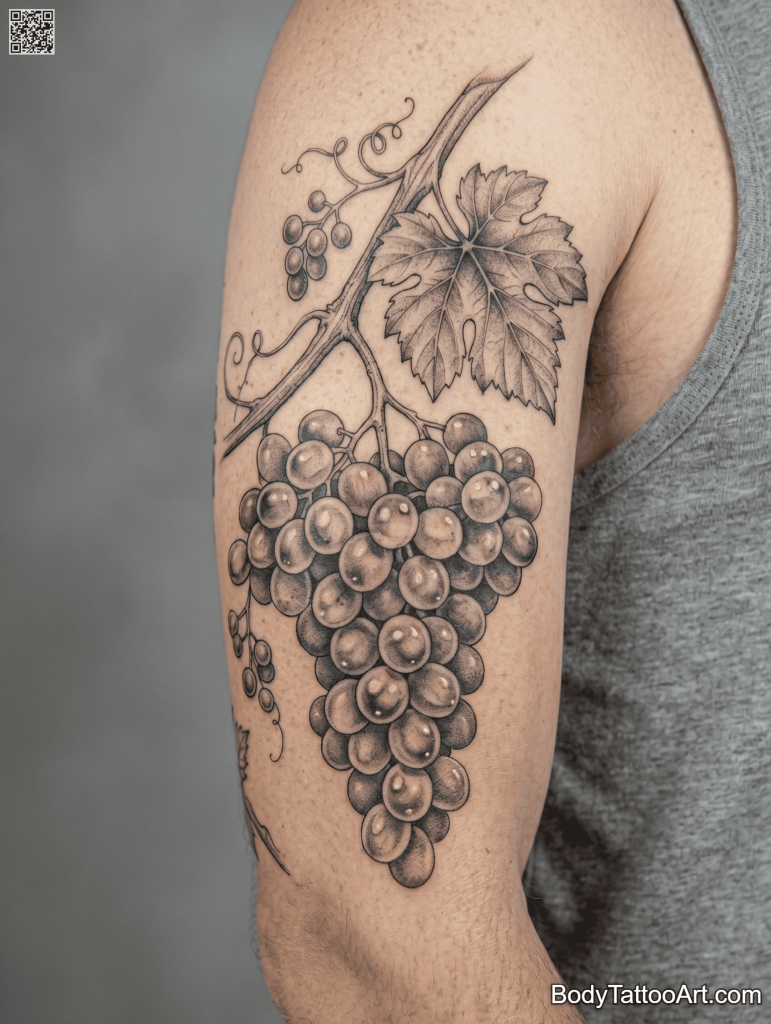 black and grey Grape Vine Tattoos