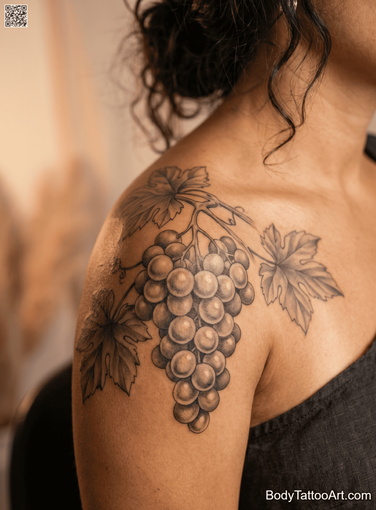 Grey-wash realism Grape Vine Tattoos