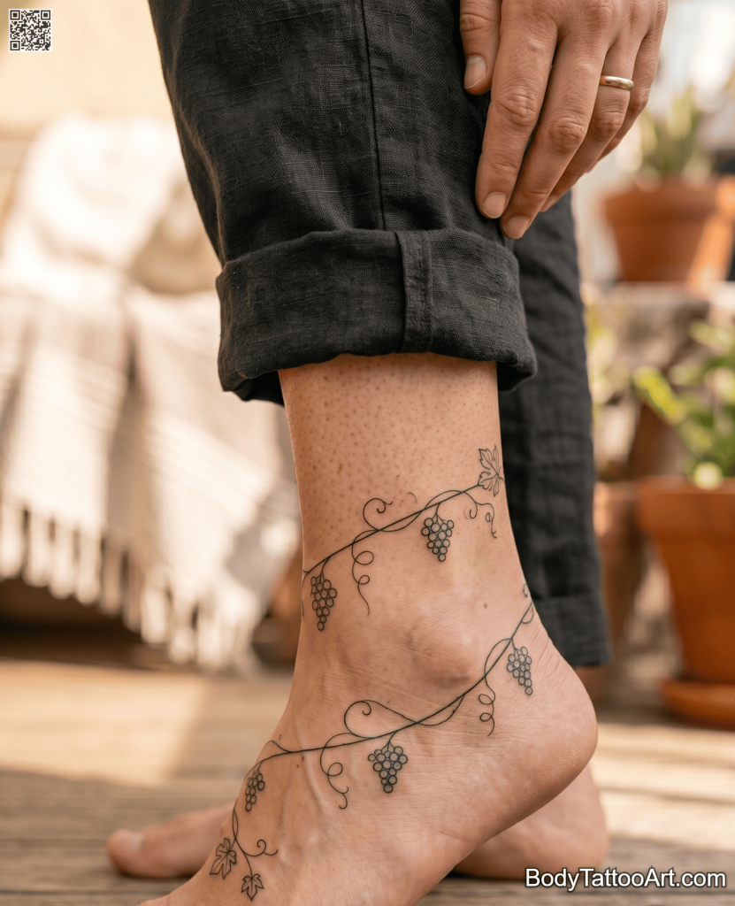 Fine line Grape Vine Tattoos