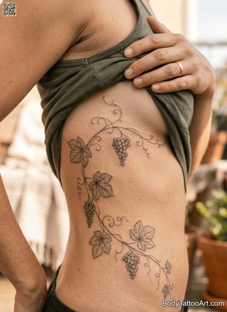 fine line Grape Vine Tattoos