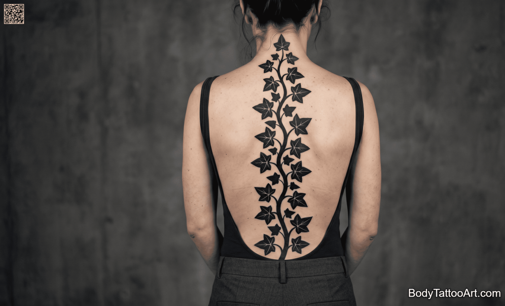 Blackwork Ivy Leaf Tattoos