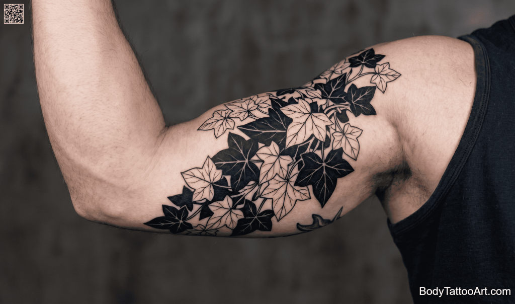 Blackwork Ivy Leaf Tattoos