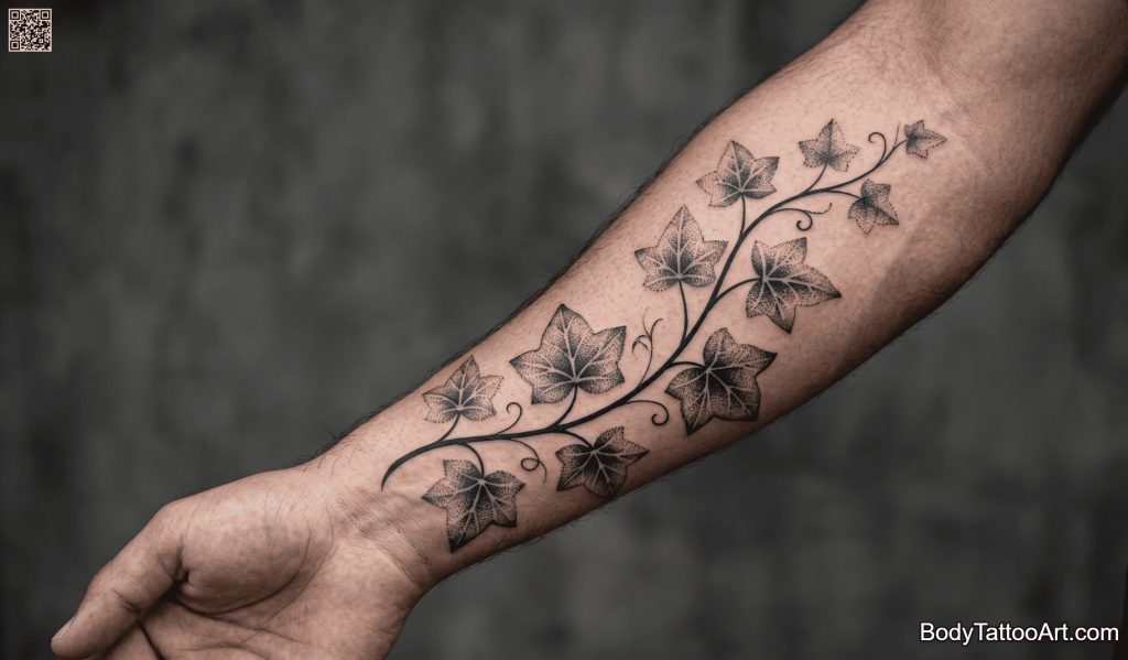 Dotwork Ivy Leaf Tattoos